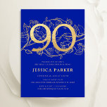 Elegant Royal Blue Gold 90th Birthday Invitation<br><div class="desc">Elegant royal blue gold  90th birthday party invitation. Customisable modern feminine design featuring roses botanical accents and faux glitter gold. Simple floral invite card perfect for a stylish female bday celebration. Personalise with your own details. Printed Zazzle invitations or instant download digital printable template.</div>