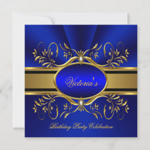 Elegant Royal Blue Gold Birthday Party 2 Invitation