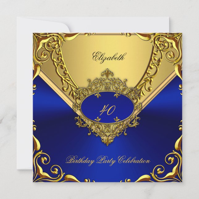 Elegant Royal Blue Gold Birthday Party Invitation (Front)