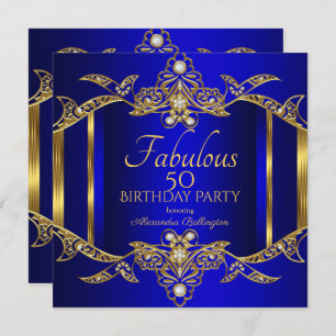 Elegant Royal Blue Gold Birthday Party Invitation