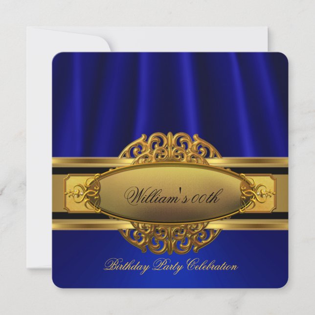 Elegant Royal Blue Gold Birthday Party Invitation (Front)