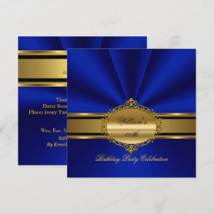 Elegant Royal Blue Gold Birthday Party Mens Mans Invitation