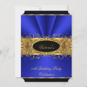 Elegant Royal Blue Gold Black Birthday Party 2 Invitation