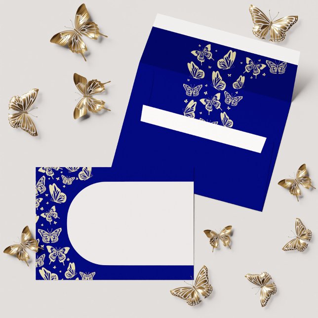 Elegant Royal Blue Gold Butterfly Quinceañera Envelope (Elegant Royal Blue Gold Butterfly Quinceañera Envelope)