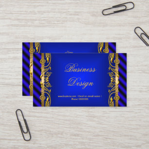 Elegant Royal Blue Gold Floral Ripple Business Card