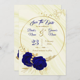 elegant royal blue gold floral save the date