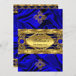 Elegant Royal Blue Gold Gems Silk Birthday Party 2 Invitation