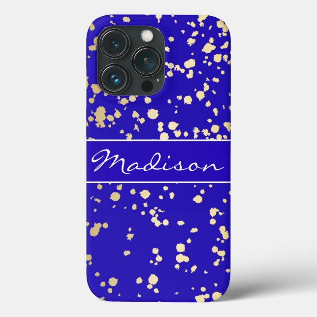 Elegant Royal Blue Gold Glitter iPhone 13 Pro Case (Back)
