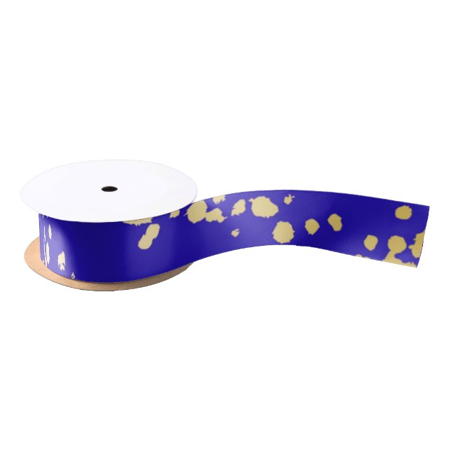 Elegant Royal Blue Gold Glitter Ribbon Satin Ribbon (Spool)