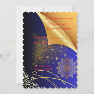 Elegant Royal blue & Gold IndianWedding Invitation