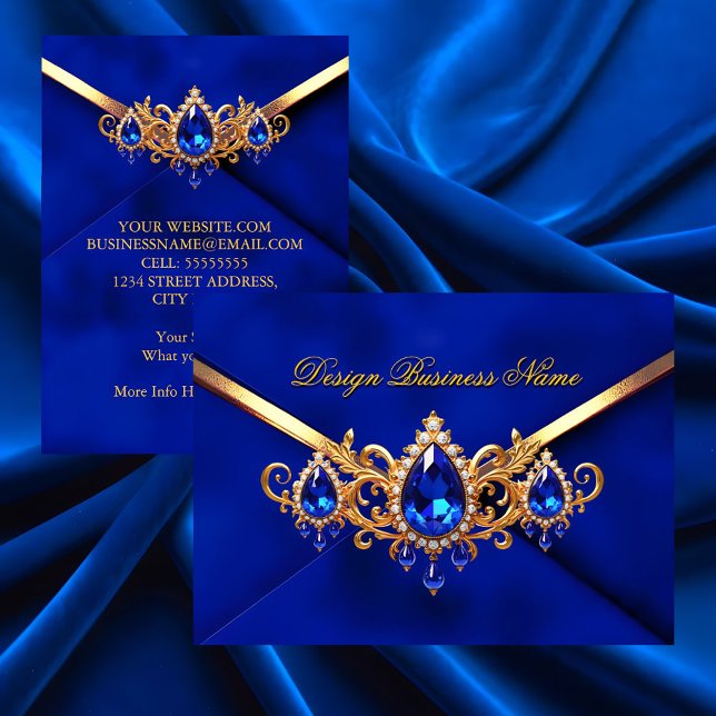 Elegant Royal Blue Gold Jewel Diamonds Gems Business Card (Creator Uploaded)