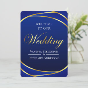 Elegant Royal Blue Gold Lace QR Code Wedding Invitation