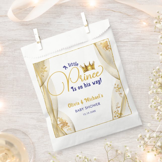 Elegant Royal Blue Gold Prince Baby Shower Favour Bag (Clipped)