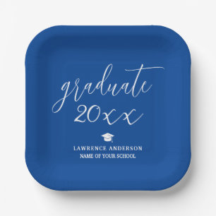 Elegant Royal Blue Graduate Graduation Party Paper Plate