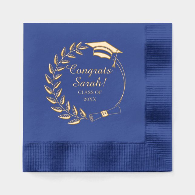 Elegant royal blue Graduation Foil Napkins (Front)
