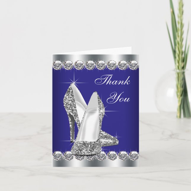 Elegant Royal Blue High Heel Shoe Thank You Cards (Front)