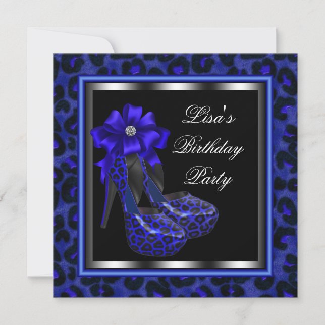 Elegant Royal Blue Leopard Birthday Party Invitation (Front)