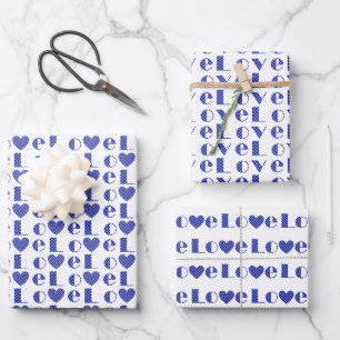 Elegant Royal Blue Love with Hearts All-Occasion Wrapping Paper Sheet