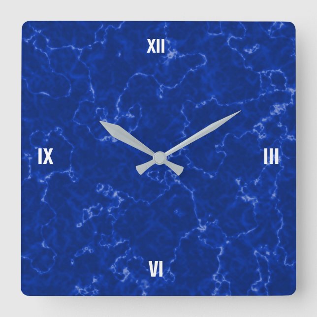 Elegant Royal Blue Marble with White Veins Square Wall Clock (Front)