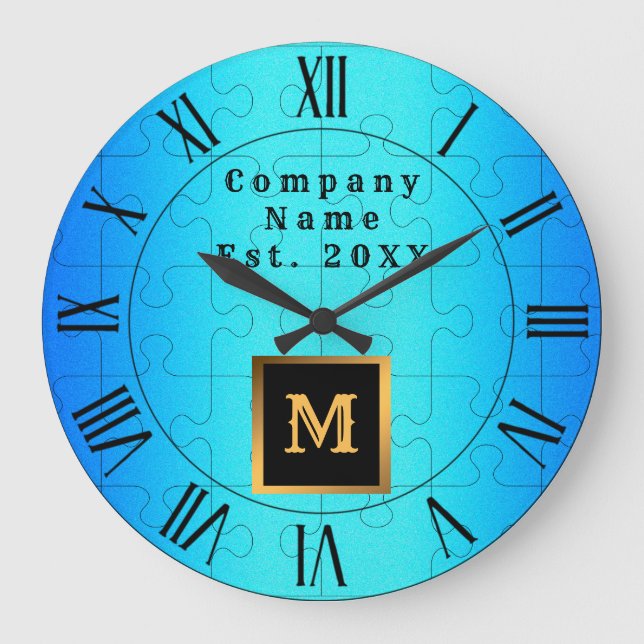 Elegant Royal Blue Metal Monogrammed Large Clock (Front)