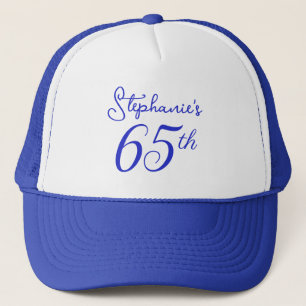 Elegant Royal Blue Monogram 65th Birthday Trucker Hat