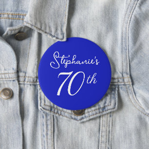 Elegant Royal Blue Monogram 70th Birthday Party 10 Cm Round Badge