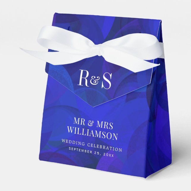 Elegant Royal Blue Monogram Wedding Favour Box (Front Side)