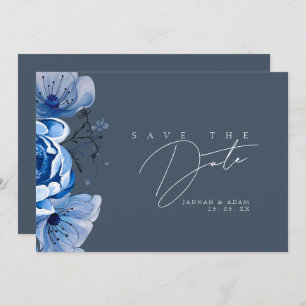 Elegant Royal Blue Opulence Floral Roses Wedding Save The Date