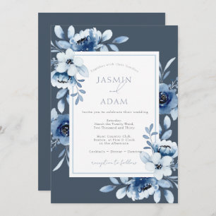 Elegant Royal Blue Opulence Floral Wedding Invitation