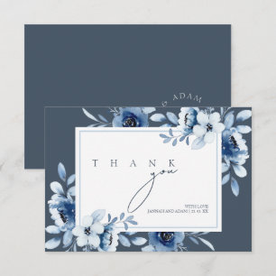 Elegant Royal Blue Opulence Floral Wedding Thank You Card