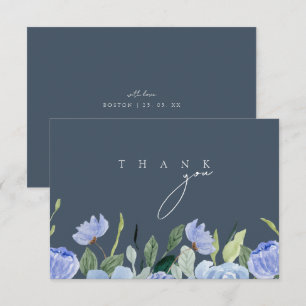 Elegant Royal Blue Opulence Wildflowers Wedding Thank You Card