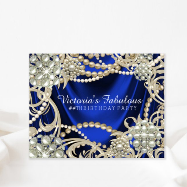 Elegant Royal Blue Pearl Birthday Party Invitation (You can change the text as needed on this any occasion invitation.)