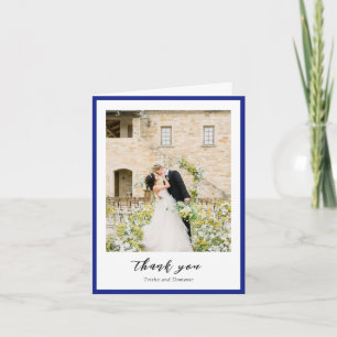 Elegant Royal Blue Photo Modern Wedding Thank You Card