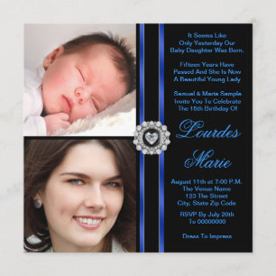 Elegant Royal Blue Photo Quinceanera Invitations