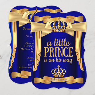 Elegant Royal Blue Prince Baby Shower Gold Crowns Invitation