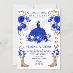 Elegant Royal Blue Princess Western Quinceañera Invitation