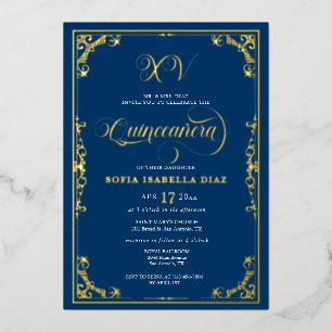Elegant Royal Blue Quinceañera Gold or Silver