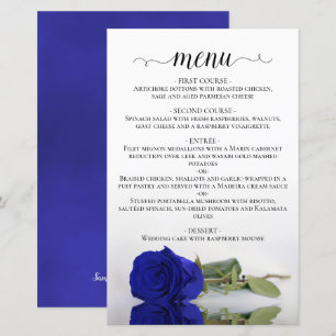 Elegant Royal Blue Rose Budget Wedding Menu