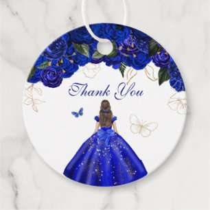 Elegant Royal Blue Rose Butterfly Thank You Quince Favour Tags
