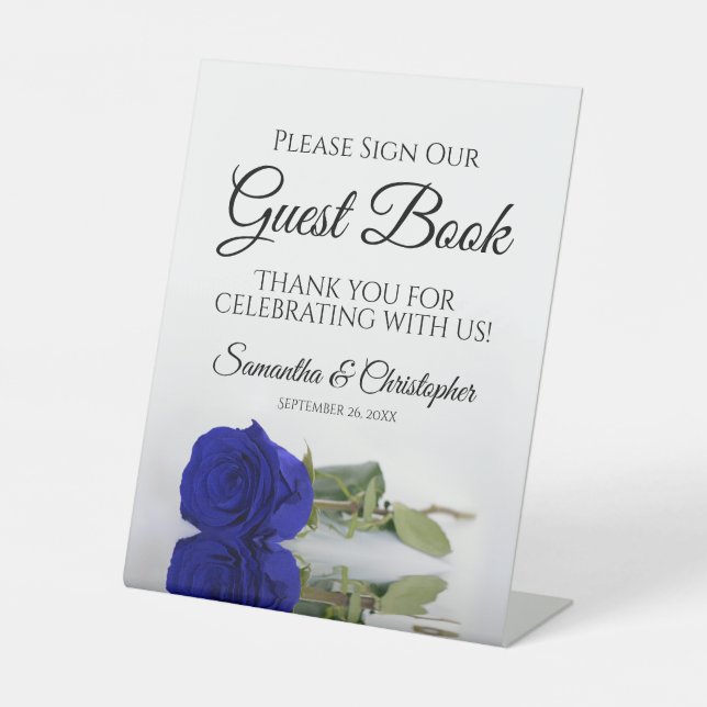 Elegant Royal Blue Rose Please Sign Our Guest Book (Front)