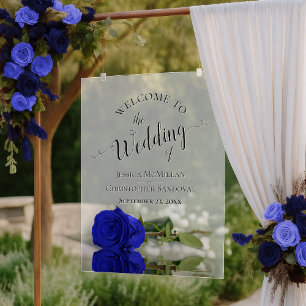 Elegant Royal Blue Rose Romantic Wedding Welcome Acrylic Sign