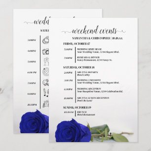 Elegant Royal Blue Rose Wedding Events & Timeline Program