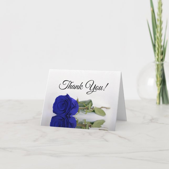 Elegant Royal Blue Rose Wedding Photo Inside Thank You Card (Front)