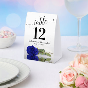 Elegant Royal Blue Rose Wedding Table Number