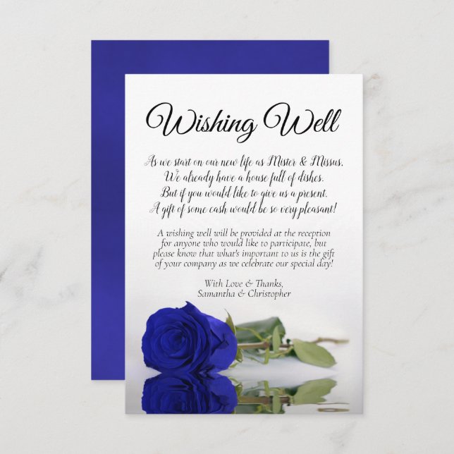 Elegant Royal Blue Rose Wedding Wishing Well Poem Enclosure Card (Front/Back)
