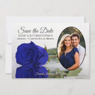 Elegant Royal Blue Rose with Oval Photo Wedding Save The Date
