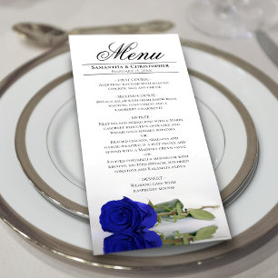 Elegant Royal Blue Rose with Reflections Wedding Menu