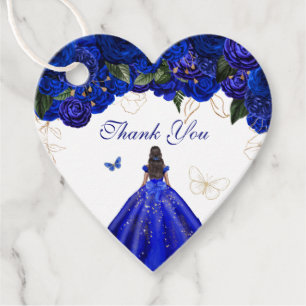 Elegant Royal Blue Roses Butterfly Quinceanera  Favour Tags