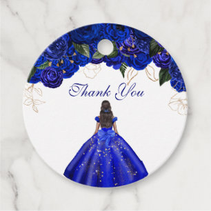 Elegant Royal Blue Roses Floral Quinceanera Favour Tags