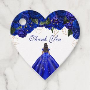 Elegant Royal Blue Roses Floral Quinceanera Favour Tags